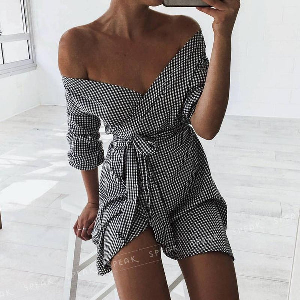Lacey - Off the Shoulder Striped Wrap Dress