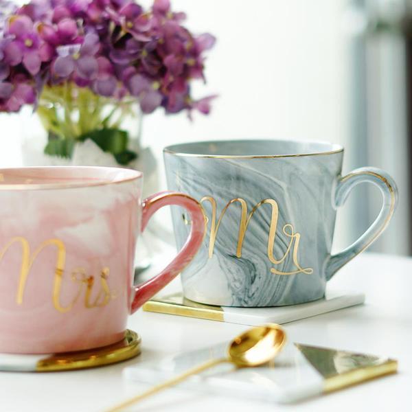 Marble Porcelain Mr & Mrs Coffee Mugs