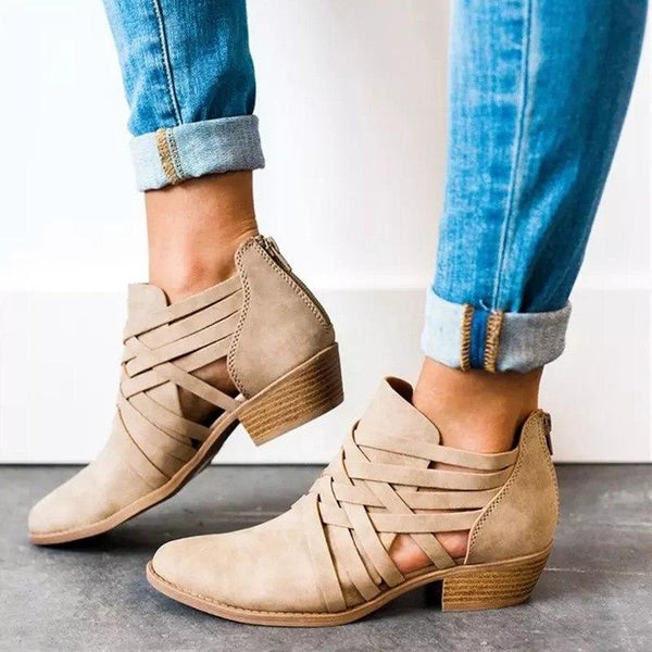 Hollow Out Square Heel Ankle Boots