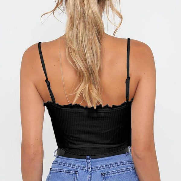 Ruched Slim Fit Ruffle Crop Top Cami
