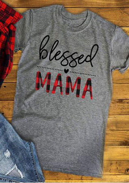 Blessed Mama Plaid Letter Tee