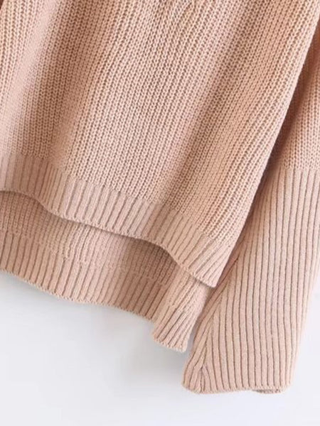 V-Neck Lace Up Cold Shoulder Flare Sleeve Sweater