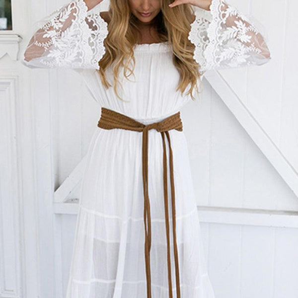 Lace Detail Long Sleeve Boho Maxi Dress