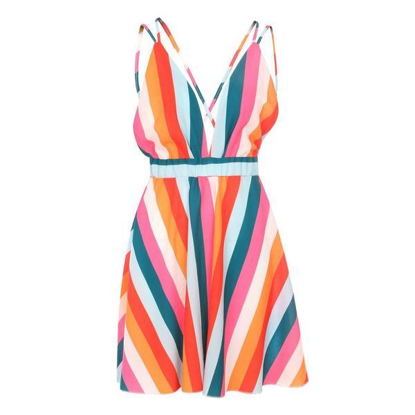Bright Rainbow Vintage Striped Summer Dress