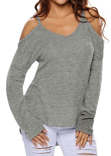 Giana - Cold Shoulder Long Sleeve Knitted Sweater