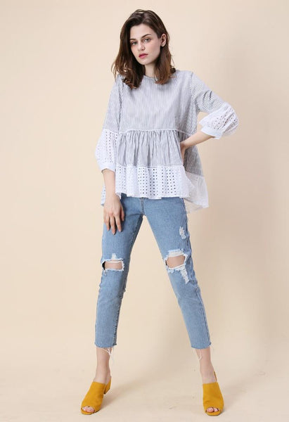 Pixie - Pleated Striped Blouse