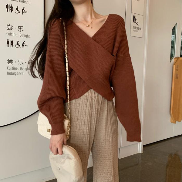 Christy - Crossover Knitted Autumn Sweater