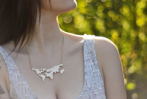 Vintage World Map Necklace (Available in 3 Different Colors)