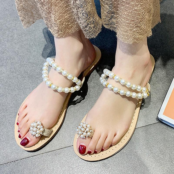 Suzi - Pearl Detail Slip On Sandals