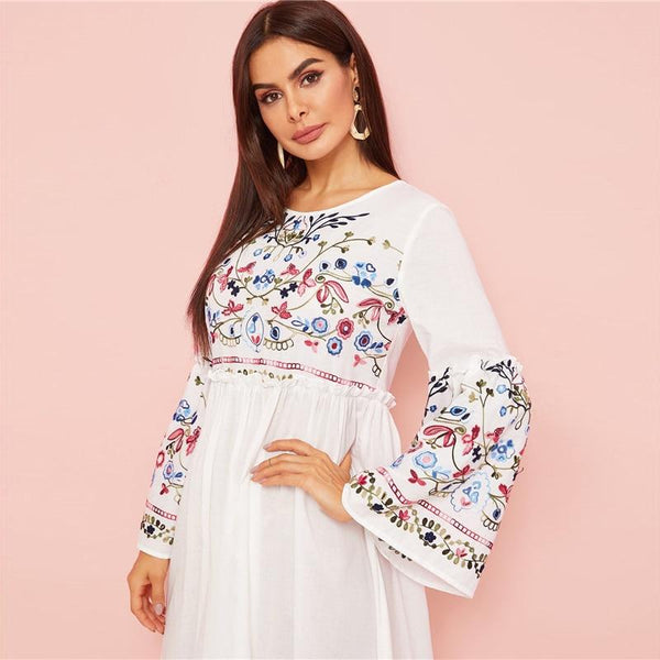 Nevaeh - Embroidered Long Bell Sleeve Maxi Dress