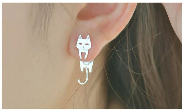 Genevieve - Hanging Cat & Fish Stud Earrings