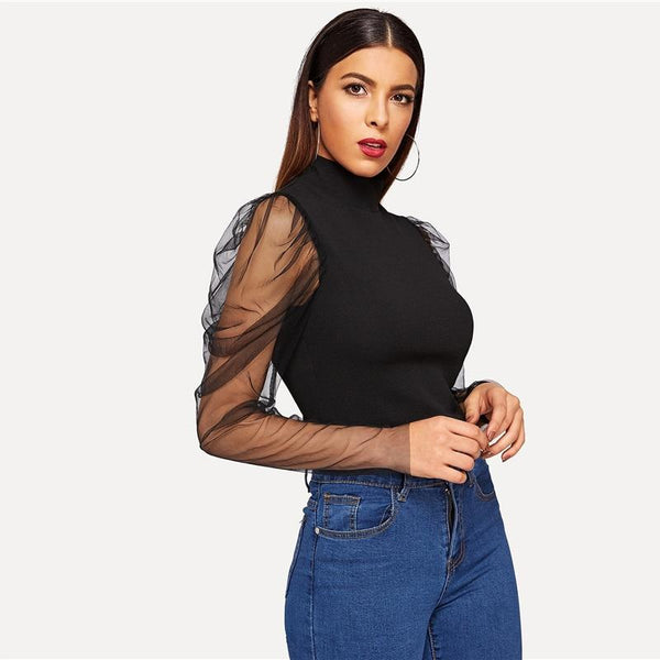 Callie - Mesh Sleeve Fitted Blouse