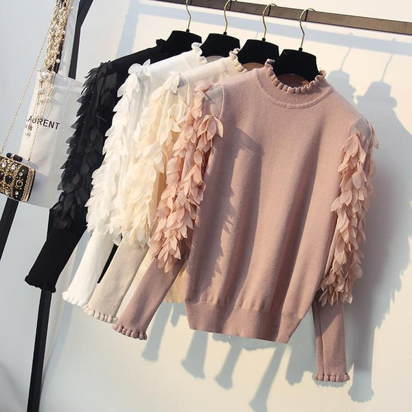 Lana - Ruffled Feather Sleeve High Neck Sweater