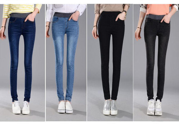 Elastic Waist Stretch Denim Jeans