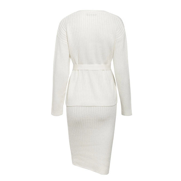 Adeline - Long Sleeve Ribbed Knitted Sweater Dress
