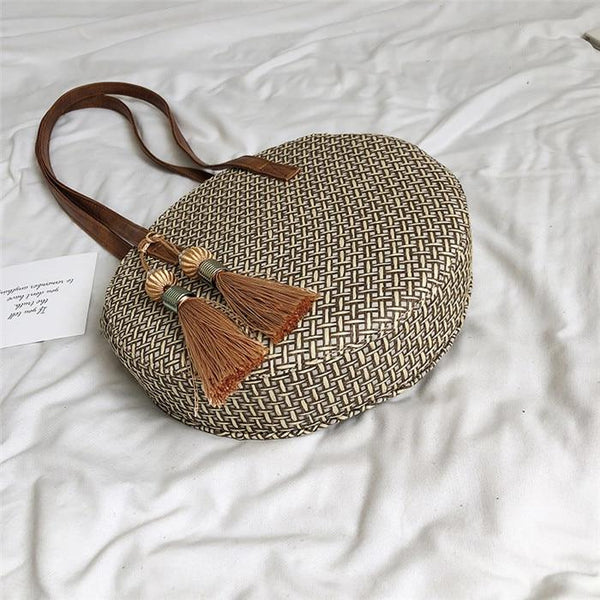 Hala - Round Tassel Detail Rattan Handbag