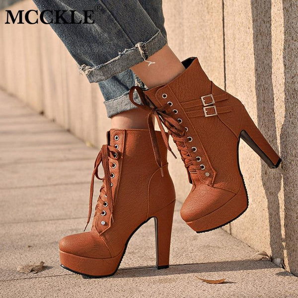Neve - Lace Up Buckle Ankle Boots