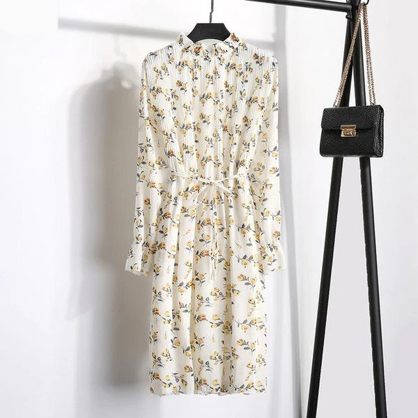Paisley - Chiffon Pleated Long Sleeve Dress