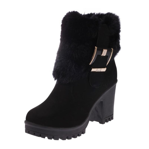 Aliana - Faux Fur Cuff High Rise Ankle Boots