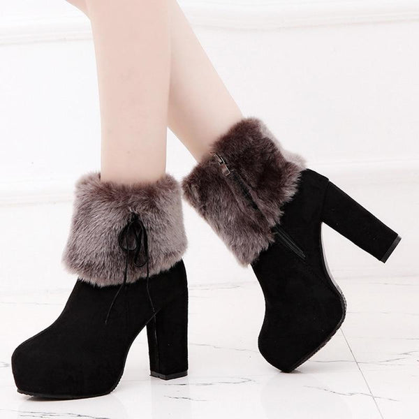 Bessie - Faux Fur Cuff Ankle Boots