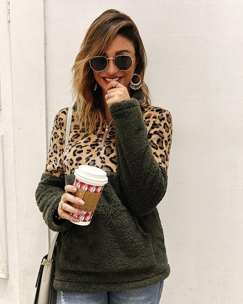 Leona - Half Zip Up Leopard Print Sweater