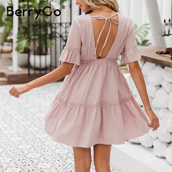 Bietriz  - Deep V Neck Low Back Mini Dress