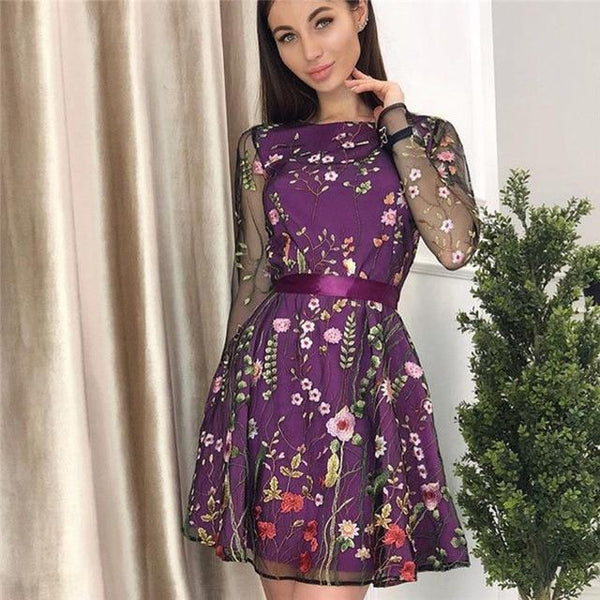 Embroidered Floral Mesh Dress