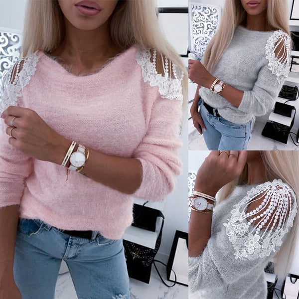 Long Sleeve Lace Detail Sweater
