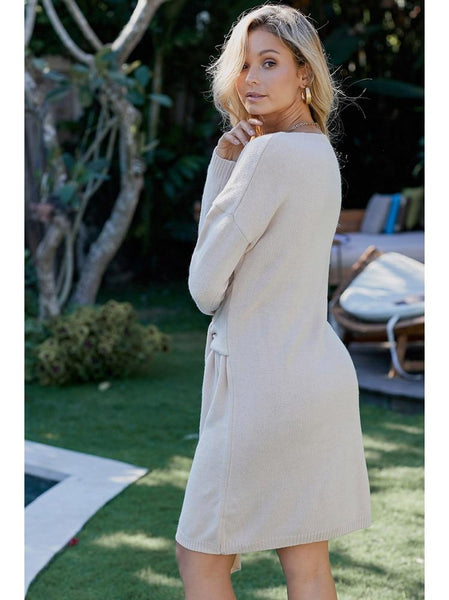 Caitlyn - Long Sleeve Knitted Tie Sweater Dress