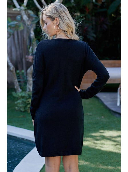 Caitlyn - Long Sleeve Knitted Tie Sweater Dress