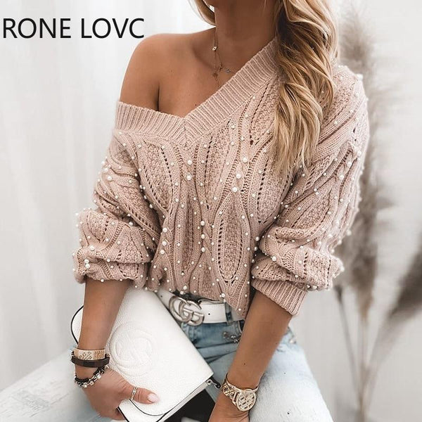 Maida - Beaded Long Sleeve Knitted Sweater