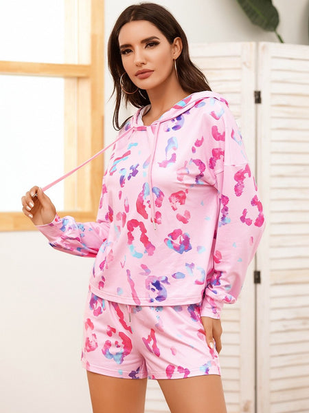 Pinkies - Two Piece Vibrant Leopard Print Hooded Pajamas
