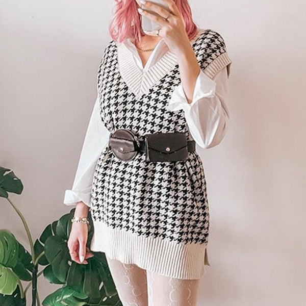 Oversized Vintage Plaid Knitted Sweater
