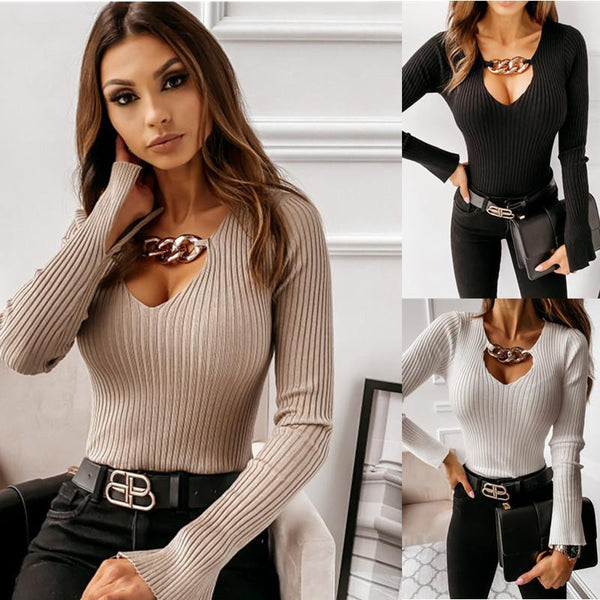 Jacinda - Slim Fit Chain Detail Sweater