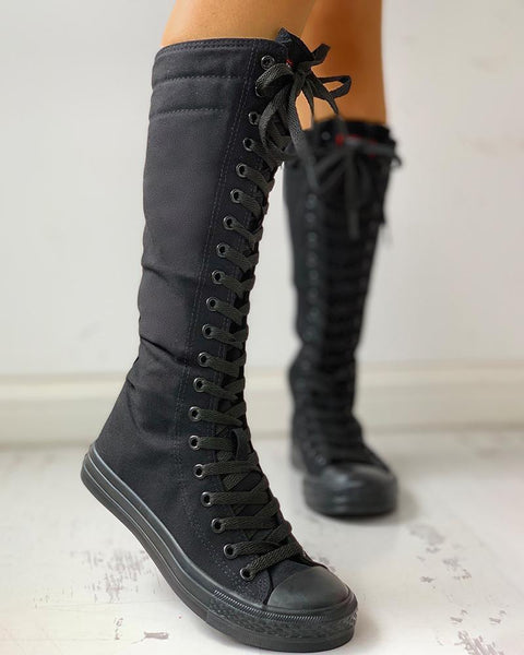 Lace-Up Long Boots