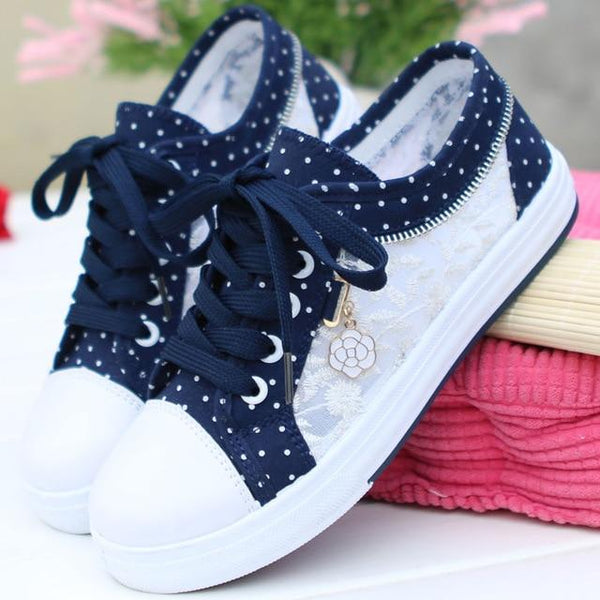 Lace Up Sneakers With Floral Embroidery