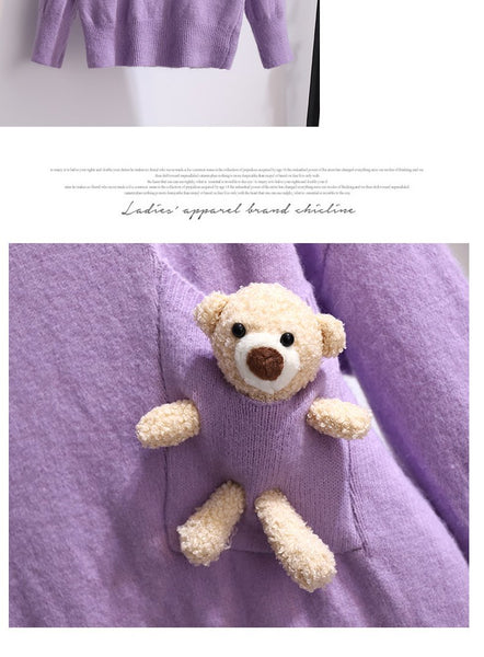 Knitted Sweater with Bear