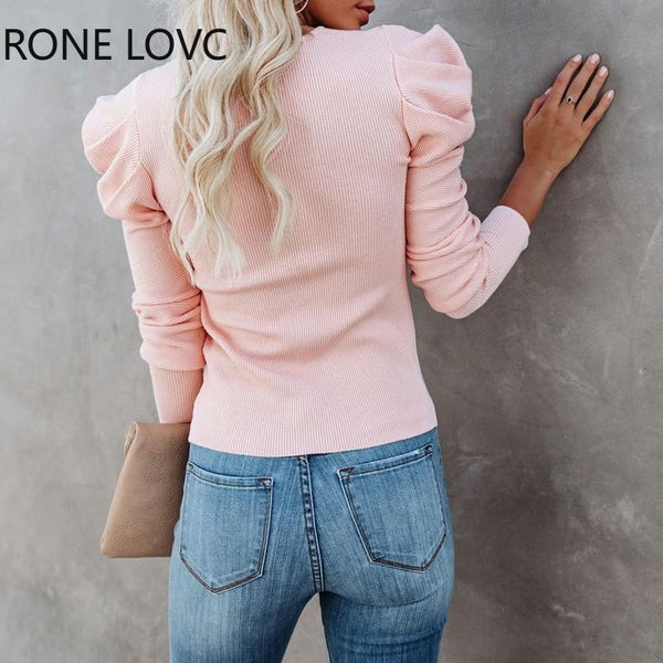 Ronnie - Bubble Sleeve Ribbed Sweater