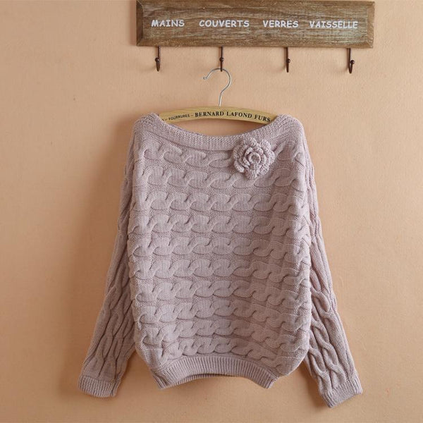 Rose Knit Sweater (Off-Shoulder)
