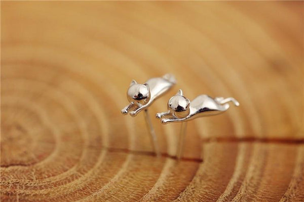 Sterling Silver Cat Earrings - Stud