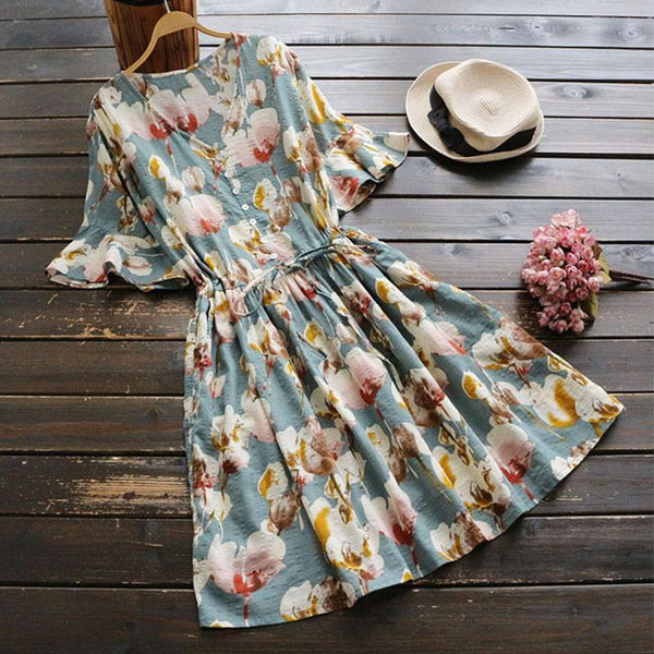 Grana - Linen Floral Dress