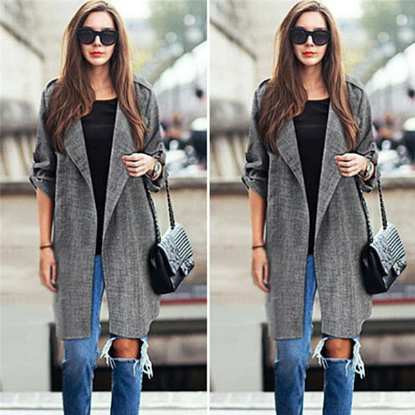 Cuffed Sleeve Open Front Coat