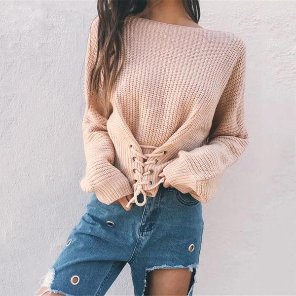 Jaylene - Lace-Up Pullover Sweater