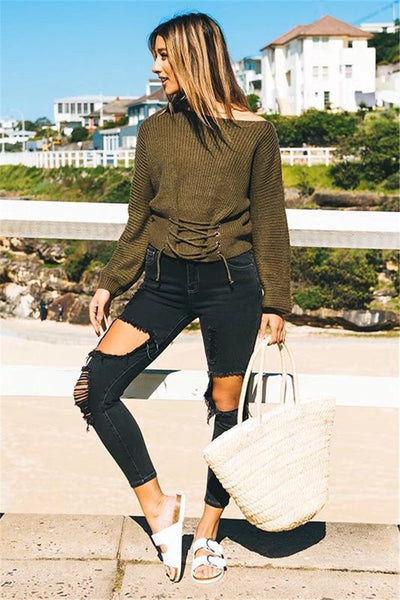 Jaylene - Lace-Up Pullover Sweater