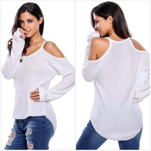 Giana - Cold Shoulder Long Sleeve Knitted Sweater