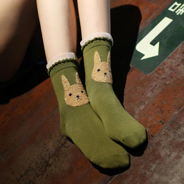 Fluffy Lace Detail Animal Socks