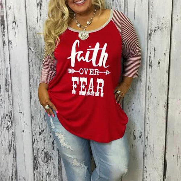 Faith Over Fear Candy Cane Striped Plus Size Tee