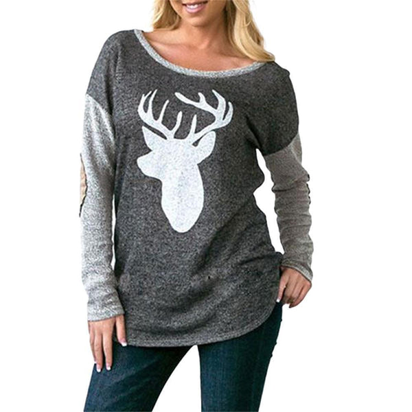 Marl Gray Reindeer Wide Neck Sweater