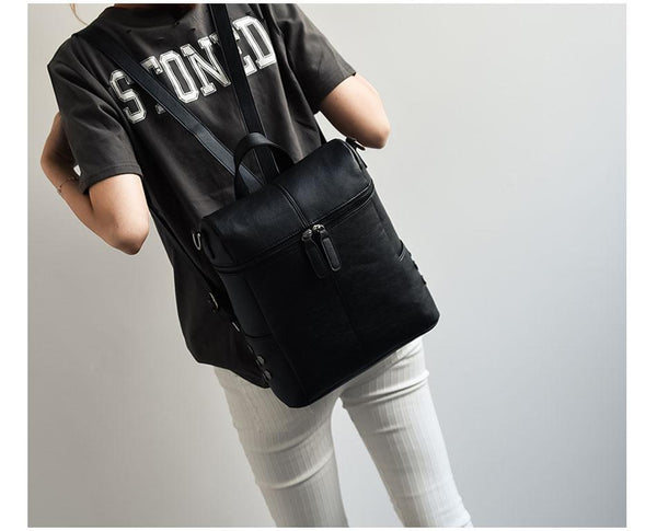 Zip Top Faux Leather Matte Backpack