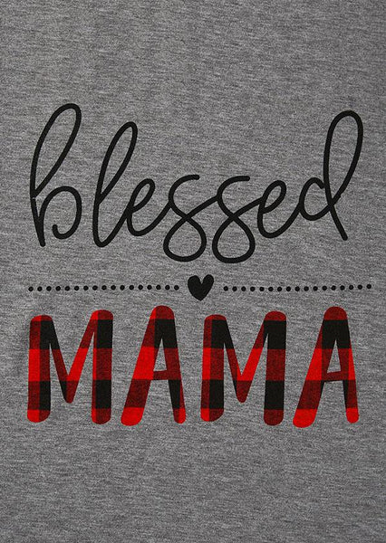 Blessed Mama Plaid Letter Tee